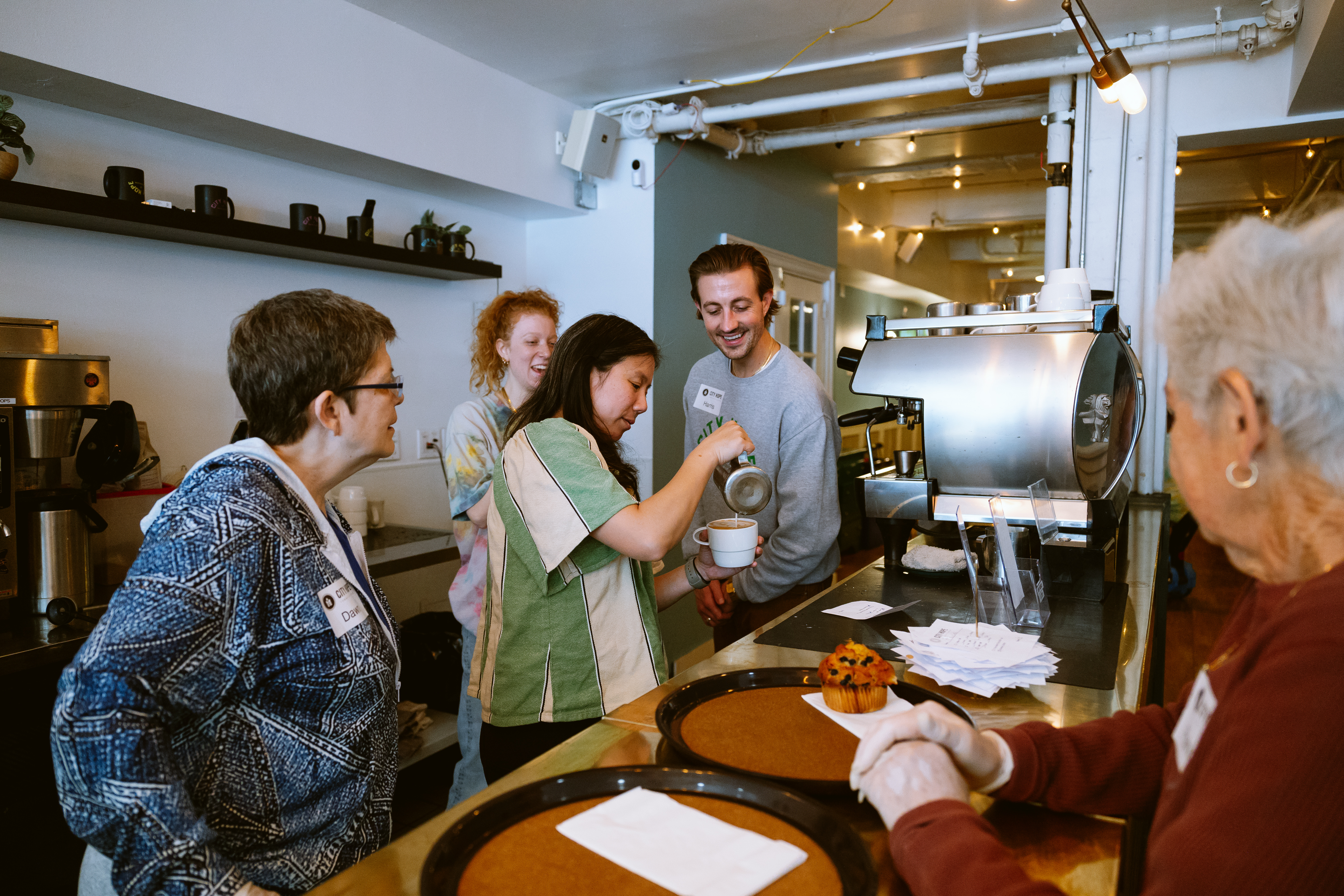 City Hope Cafe serves complimentary lattes brewed with beans from local roasters.