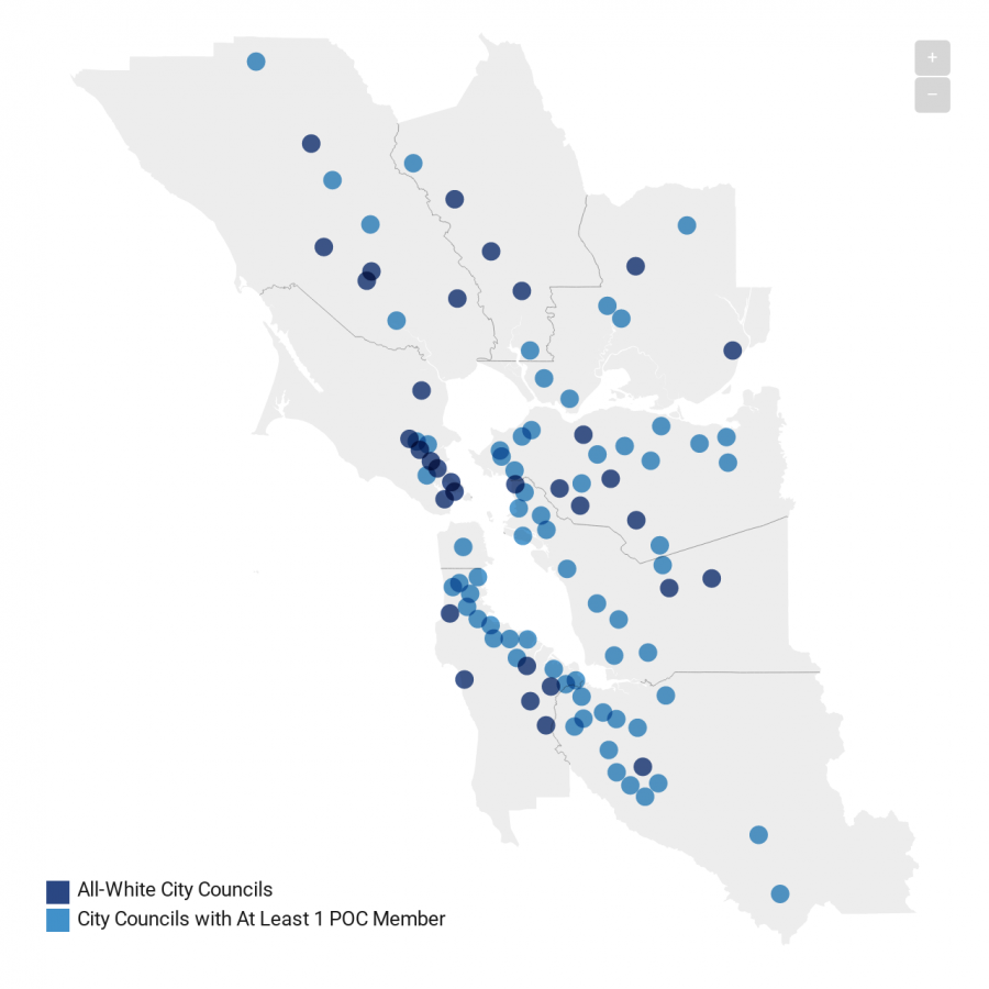 Map of cities with all-white electeds